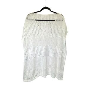 MAKE ME CHIC Women ONE SIZE Fishnet short sleeve split hem crochet coverup swim